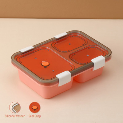Shezari Lunch box bento box 3container Red plastic 1100 ml 3 Containers Lunch Box(1100 ml)