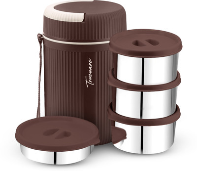 Trueware GRUB 4 Insulated Hot Lunch Box With 3 SS Container 300ML & 1 SS Container 200ML 4 Containers Lunch Box(1100 ml, Thermoware)