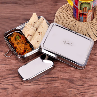 inKitch Stainless Steel Square Lunch Box | Tiffin Box with Steel Inner Small Box 1 Containers Lunch Box(651 ml)