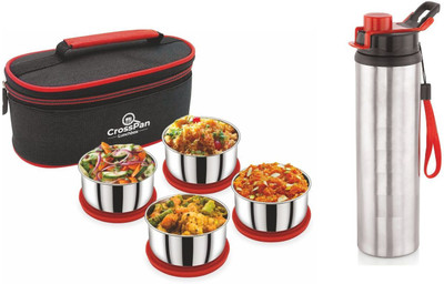 Smart Stainless Steel Lunch Box / Tiffin Box with Water Bottle 750 ml 4 Containers Lunch Box(1120 ml)