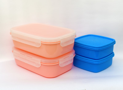 Plain Plastic Lunch Box (set of 4) For Multiple Uses Containers Lunch Box Pink 4 Containers Lunch Box(500 ml)