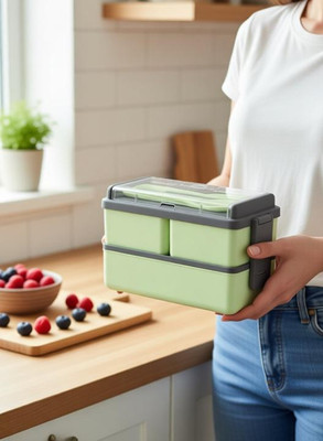 plizzo kitchenware Reusable Microwavable 3 Compartment Lunchbox for School,Collage And Office 6 Containers Lunch Box(1500 ml)