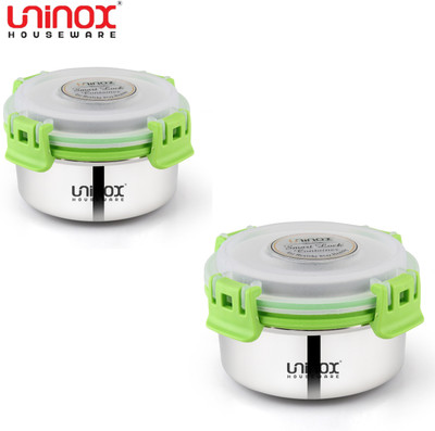 UNINOX 2 Containers Lunch Box Set - 350ML Stainless Steel Lock Green Color 2 Containers Lunch Box(700 ml)