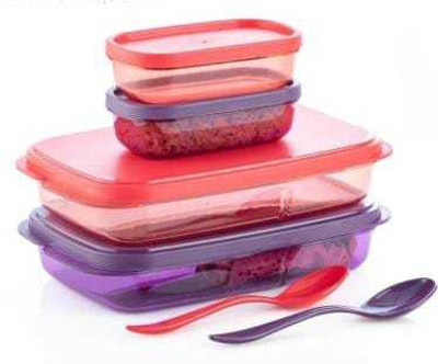Plastic Leak-Proof 1 Lunch Box with 1 Separate Leak-Proof Container and 1 Spoon 2 Containers Lunch Box(500 ml)