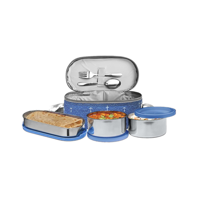 MILTON Corporate Stainless Steel ,(2 x 280 ml, 472 ml),Blue 3 Containers Stainless Steel Office Lunch Box(1032 ml)