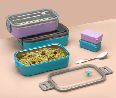 Kid Lunch Box premium Quality combo purple blue color 2 Containers Lunch Box(800 ml)
