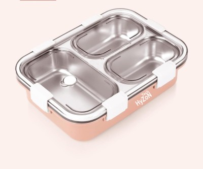 Hyzon Tech Leak Proof 3 Compartment Stainless Steel Tiffin Boxes With (1 SPOON & CHOPSTICK) 3 Containers Lunch Box(750 ml, Thermoware)