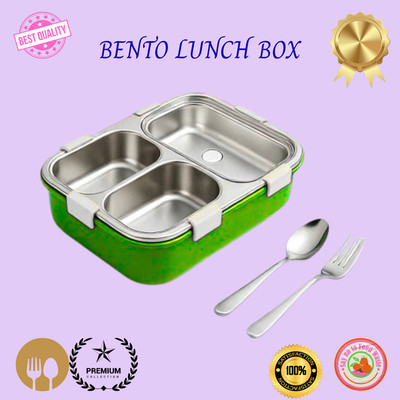 EVARA INTERNATIONAL Lunch Box 3 Compartment Leakproof Stainless Steel With SPOON & FORK_LG12 3 Containers Lunch Box(1010 ml, Thermoware)