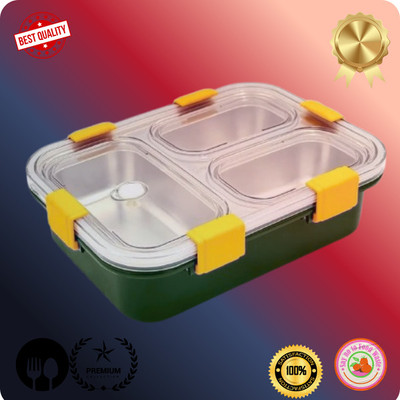 EVARA INTERNATIONAL Lunch Box 3 Compartment Leakproof Stainless Steel With SPOON & FORK_LG178 3 Containers Lunch Box(1010 ml, Thermoware)