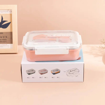 cuddlenest Bento lunch box for Kids | Spoon & Fork | Stainless Steel tiffin box | 3 Containers Lunch Box(750 ml, Thermoware)