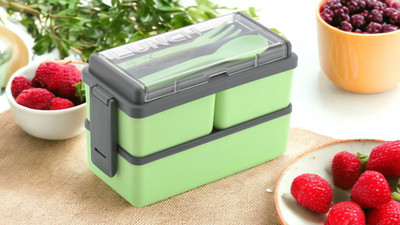OMORTEX Rectangular Classy 3 Section Lunch Box With 1 Spoon & 1 Fork 3 Containers Lunch Box(1500 ml)