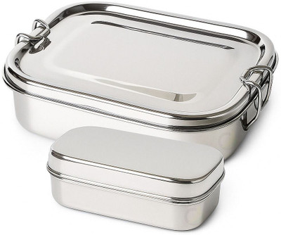 MARSELITE Stainless Steel Lunch Box with Secure Lid | Leak Resistant, Durable and Reusable 2 Containers Lunch Box(850 ml)