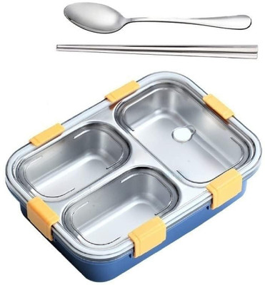 RBGIIT Stainless Steel 3 Compartment Lunch Box with Chopstick, Spoon & Lid K03 1 Containers Lunch Box(350 ml, Thermoware)