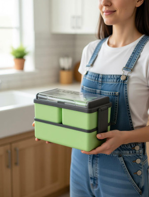 plizzo kitchenware Primium Qulity 3 Compartment Office,School And Collage Lunch Box 3 Containers Lunch Box(1500 ml)