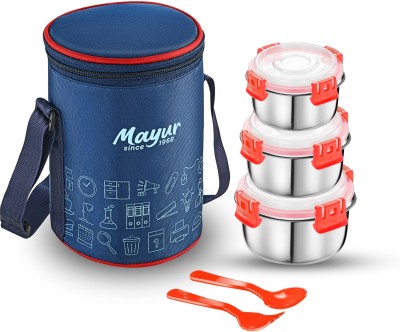 MAYUR SPAIN Tiffin Air Tight , Leak Proof Stainless Steel - Red, 3 Containers Lunch Box(1050 ml)