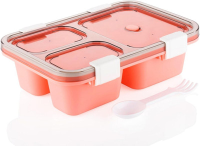 Masox Store Tokyo Lunch Box 3 Compartment Plastic Box Perfect Size for On-The-Go Meal U1 3 Containers Lunch Box(900 ml)