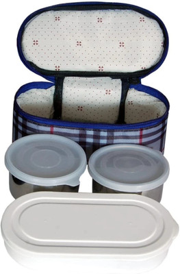 Kombuis Kitchenware Office Use Lunch Box with Set of 2 Steel Containers & 1 Plastic Container 3 Containers Lunch Box(750 ml)
