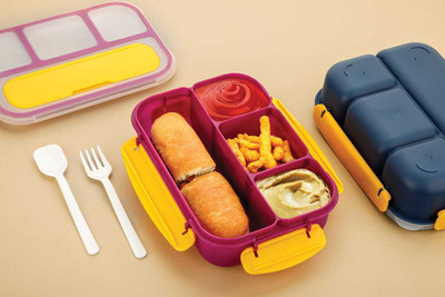AK10ZONE 4 Compartment Lunch Box Reusable Microwave Freezer Safe Food Containers 1 Containers Lunch Box(1000 ml)