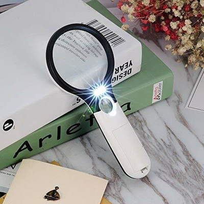 HLIPIH Magnifying Glass for Reading/Map, Double Glass 45,3X 3 led High Power 3X , 45X 3 led Magnifier(White,black)