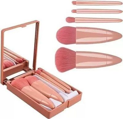 PGADHIYA Mini Makeup Brushes Set with Mirror 5 Pcs Brushes Kit Case (Pack of 1)(Pack of 5)