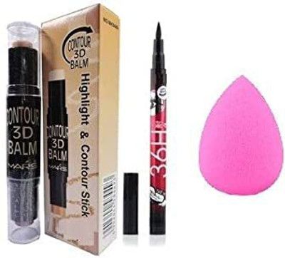 Dhanmann Combo of 3D Contour Concealer Stick With 36H Eyeliner And Makeup Puff Beauty(3 Items in the set)