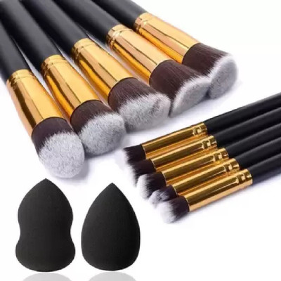 Adhiraj Enterprise 10 Pcs Makeup Brushes Set Tool Pro Foundation Eyeliner and 2 Sponge Puff