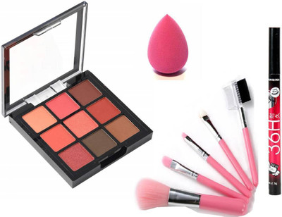 FRIPPE Eyeshadow Palette With 5 Pcs. Makeup brush & Sponge Puff & Yanqina 36 H(8 Items in the set)