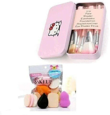 grasp Hello Kitty Makeup Brush Set o f 7 Pcs and Soft Blender Puff Pack of 6