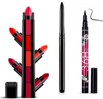 RVLIPS 5 step lipstick & Kajal eye pencil & 36 Hours eyeliner(5 Items in the set)