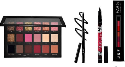 Zailie Rose Gold Eyeshadow With 36 hours Eyeliner & Eye Kajal , 5 in 1 red Lipstick