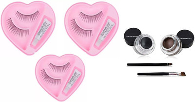 YELGO False eyelash (pack of 3) and 2 in 1 Black and Brown Gel Eyeliner(4 Items in the set)