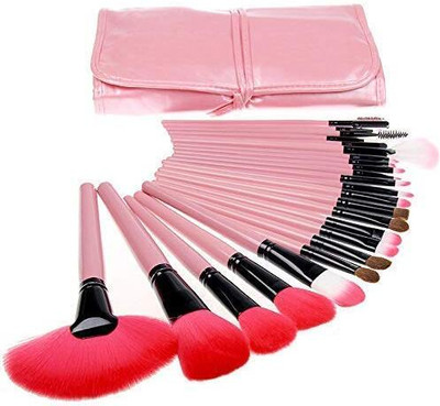 COSMO VIBES Soft Bristle Makeup Brush Set with Storage Pouch- Pink(Pack of 24)