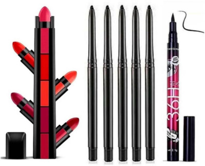 RVLIPS 5 step lipstick (5 in 1 lipstick ) and 5 pcs of makeup kajal & 36 Hour eyeliner(5 Items in the set)