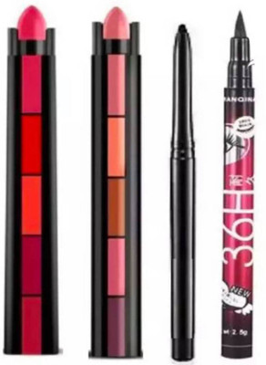 RVLIPS 5 In 1 Matte Finish 5Sh Lipstick Red Edition An, 36 H Deep Black Kajal(5 Items in the set)