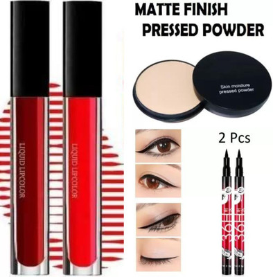 swenky 2 pcs red mhrun lipstick with 2 pcs eyeliner with compact 5 pcs