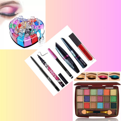 swenky MAKEUP COMBO OF EYESHADOW & SHIMMER GLITTER WITH 3IN1 MASCARA KAJAL LIPSTICK