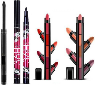 RVLIPS Sensational of Fabulous 5 in 1 Lipstick (Red + nuede) + Kajal + Black Eyeline(5 Items in the set)