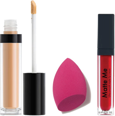 KAIASHA MAKEUP KIT SPONGEE BLENDER PUF. FULL COVER CONCEALER AND RED LIPSTICK