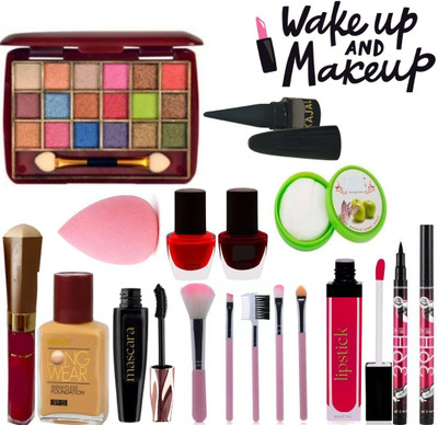 lately eyeshadow with eyeliner mascara kajal lipstick sindoor foundation nail polish & makeup brush(13 Items in the set)