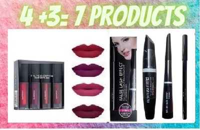 Mixonshun Liquid matte lipstick Red edition minis (Pack of 4) and Eye Makeup Combo 3in1 (7 Items in the set)(7 Items in the set)