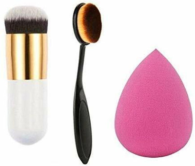 Mixonshun Foundation Brush With Oval Brush And Sponge Puff Pack Of 3(Pack of 3)