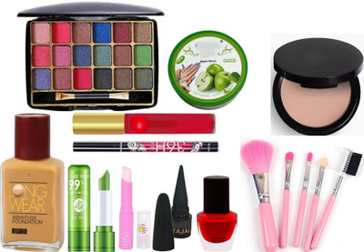 lately eyeshadow with eyeliner kajal lipstick compact foundation nail polish & remover with makeup brush(11 Items in the set)