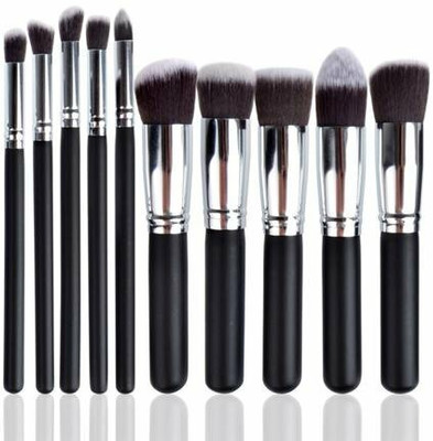 THR3E STROKES Synthetic Kabuki Foundation Face Powder Blush Eyeshadow Brush Makeup Brush Kit Makeup Brushes Set(Pack of 10)