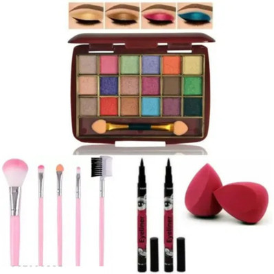 Valhalla A best makeup combo with eyeshadow, 5 pcs makeup brush ,2 puff , 2 eyeliner(Pack of 6)