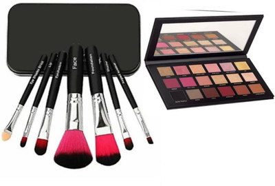FRIPPE Brushes Set of 7 with Multi Shades Eyeshadow Palette(8 Items in the set)
