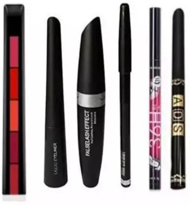 FRIPPE COMBO OF MAKEUP 4 ( 5IN1 LIPSTICK+ 3IN 1 MASCARA+1ADS KAJAL(4 Items in the set)