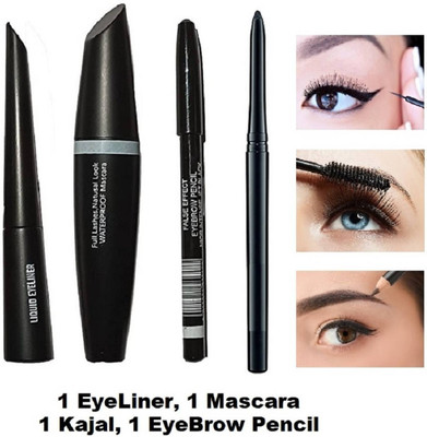 RVLIPS Beauty Professionals Gel Eyeliner, Eyebrow Pencil, Pencil Kajal & Mascara Black(5 Items in the set)