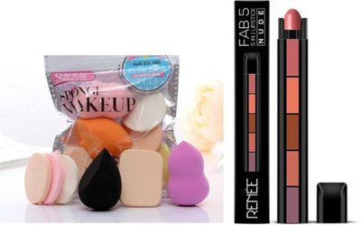RVLIPS Makeup Sponge 6 in 1 Makeup Sponge Set (Multicolour) And FAB 5 IN 1 LIPSTICK(5 Items in the set)
