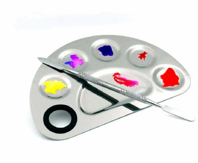 Glamezone Stainless Steel 5 Paint Wells Palettes  with Lid(Set of 1, Silver)