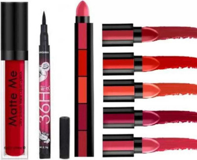 swenky Best face makeup combo of red lipstic , eyeliner , 5 in one lipstic